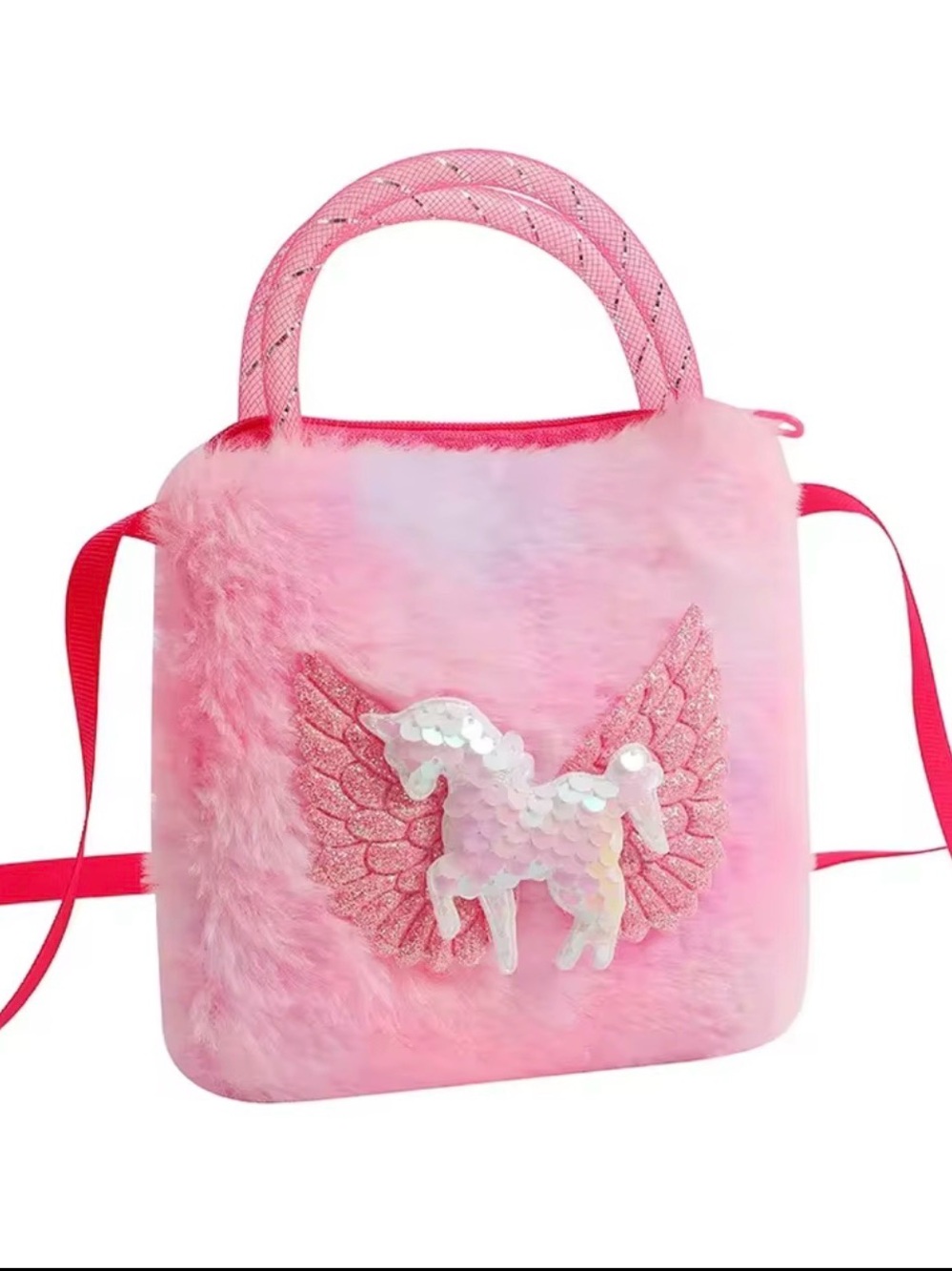 Pink Sequin Unicorn Plush Kids Handbag